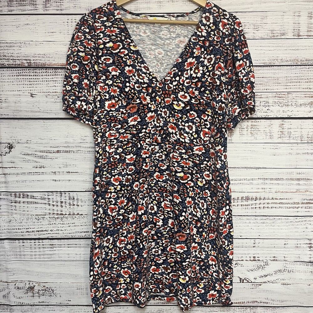 Boden Women’s Cotton Tea Floral Shirt Dress US 12R V-neck Puff Sleeve Summer